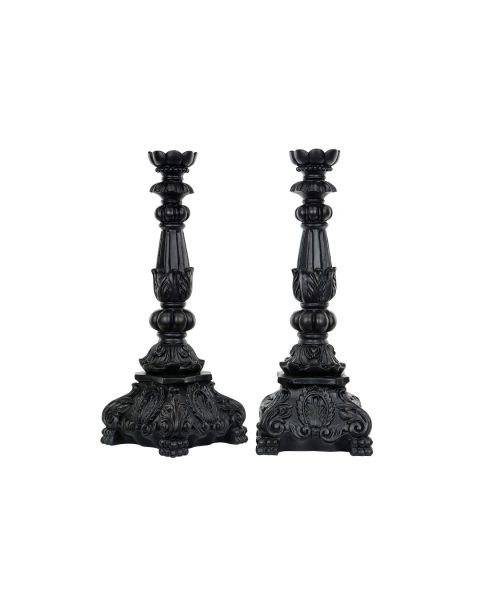 Stor Vakker Barokk Lysestake  - Sort