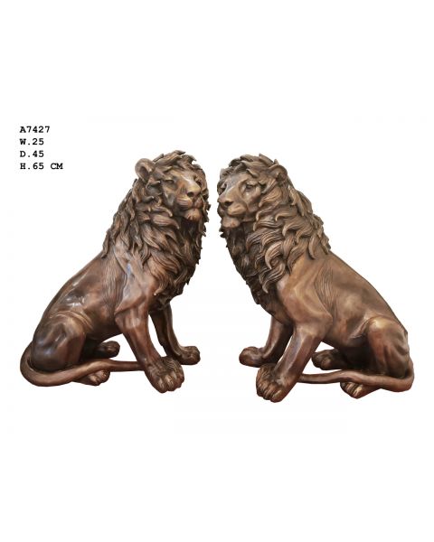 Vakkert Detaljrikt Løvepar - I Bronse