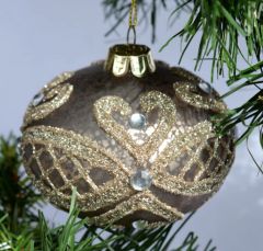 Gyldengrå Julekule Med Nydelig Dekor - 3Pk