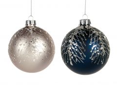 Vakre Blå & Grå Julekuler Med Dekor- 2Pk